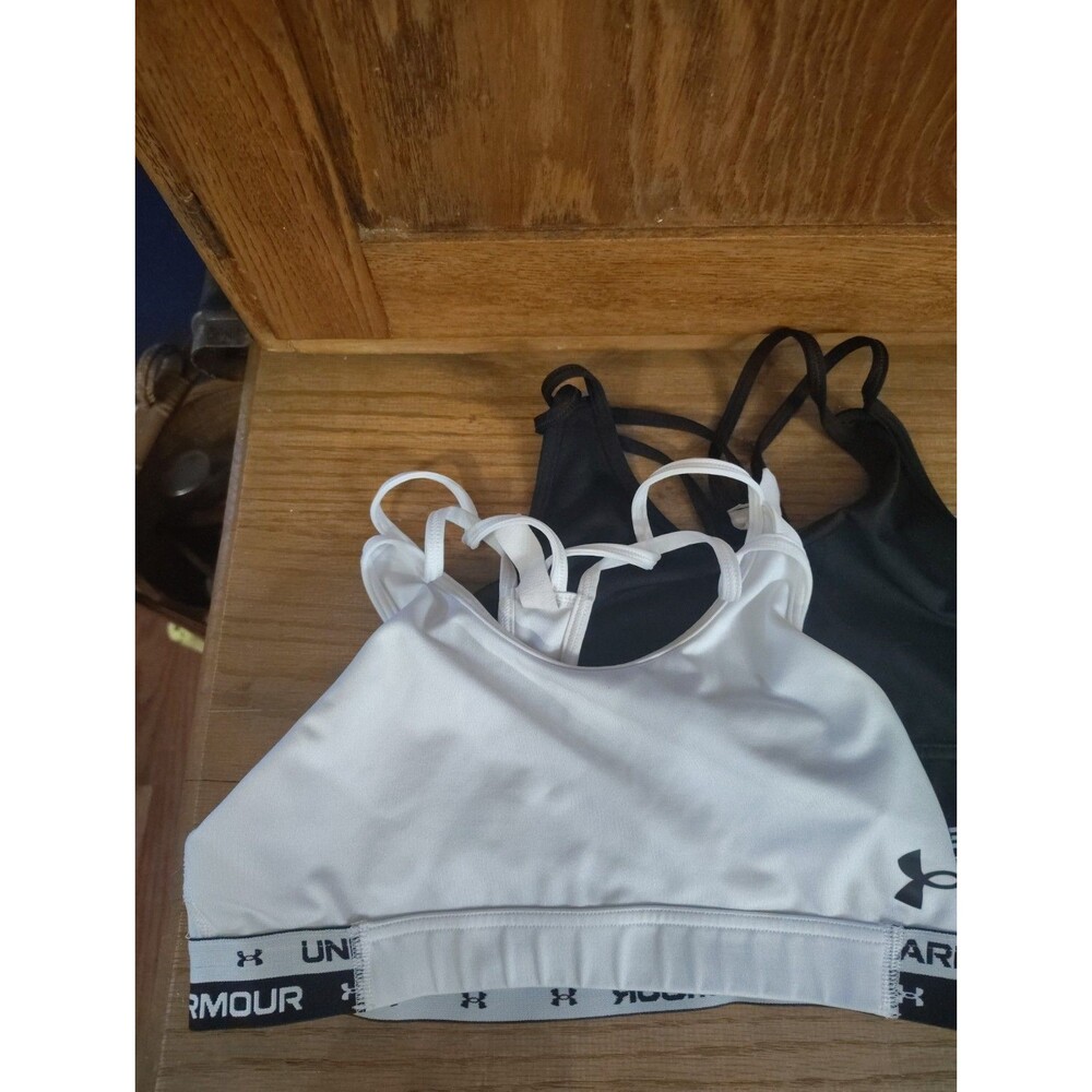 Girls size YLG white & black Fitted sports bra  Under Armour Lot Of 2